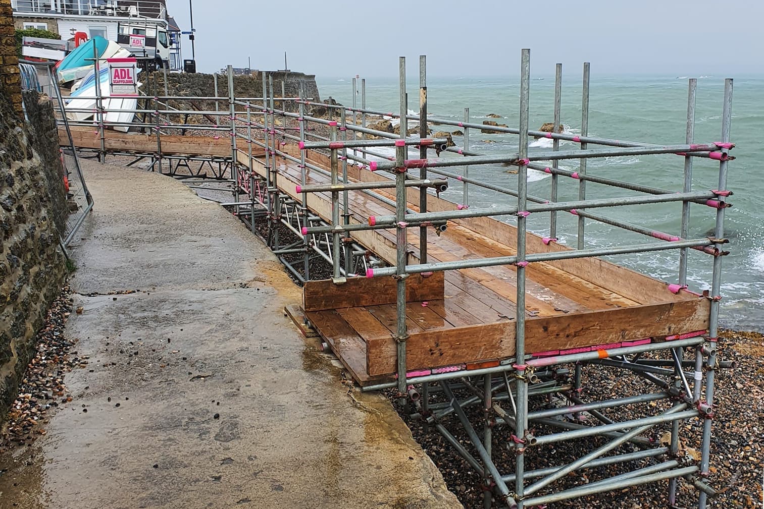 Coastal & Seawall Works scaffolding on the Isle of Wight