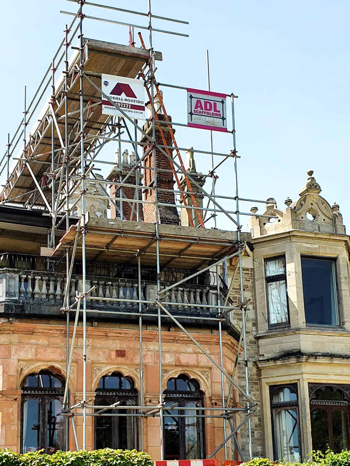 Chimney and roofline scaffolding on a large Victorian residential property, Isle of Wight