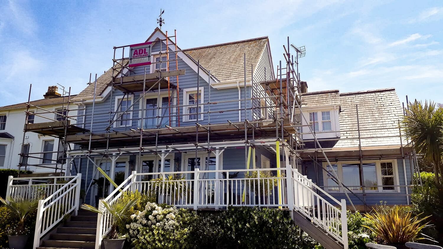 Scaffolding on a large Victorian coastal residential property, Isle of Wight