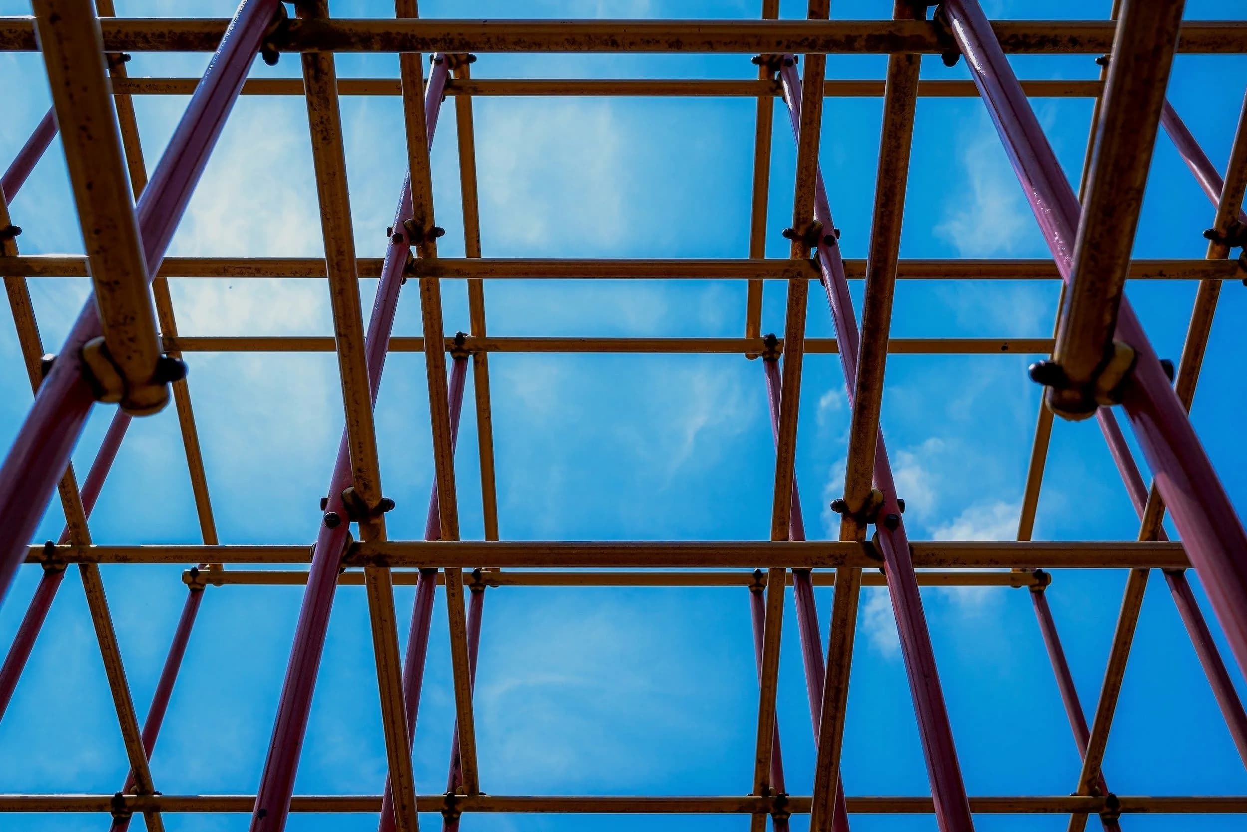 Scaffolding framework against a blue sky on the Isle of Wight